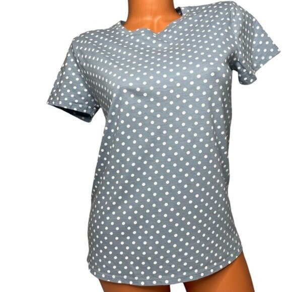 Lucky Brand Polka Dot Top Womens Grey White Short Sleeve Pullover Tee Size S - Picture 1 of 8